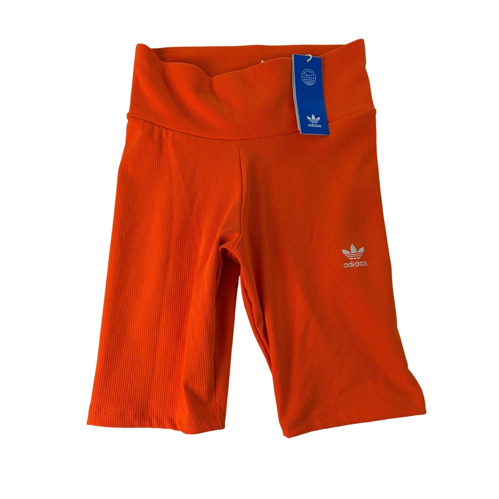 Adidas Bike Shorts Womens Small Originals Ribbed IJ5409 Orange Tights NWT